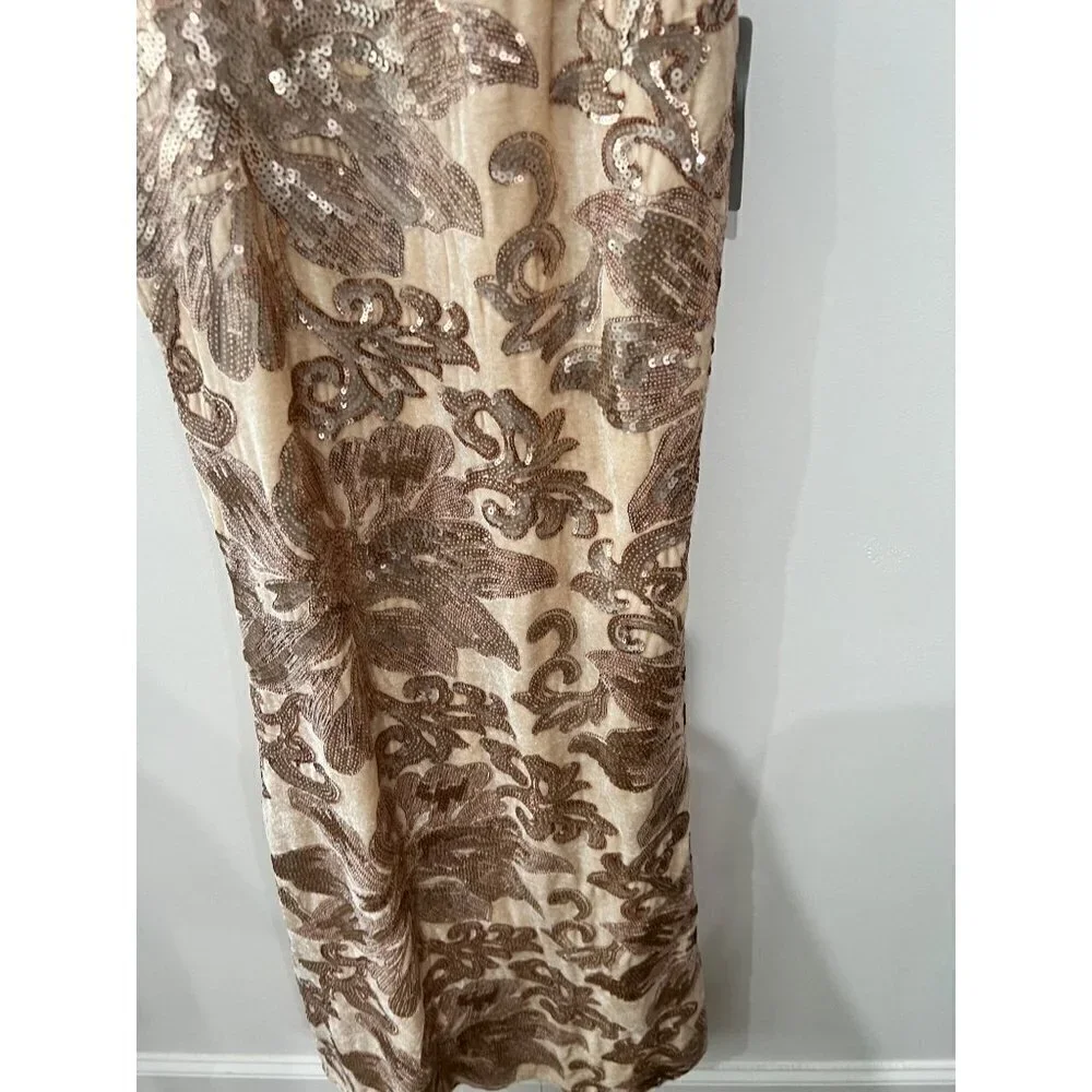 New Lulus Size S Love to You Blush Sequin Velvet Maxi Gown Velour Mermaid Dress - Picture 14 of 14